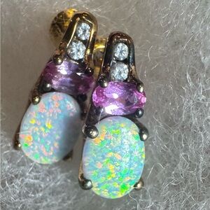 Gold and Purple Opal Earrings
